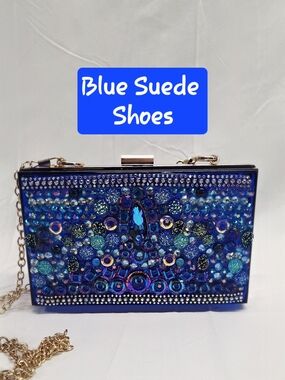 Handmade Pearl Chaos Blue Transparent Acrylic Clutch - Blue Suede Shoes